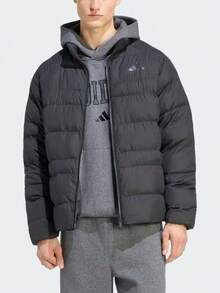 Adidas Men's Stand Collar Waterproof Insulated Black Zippered Cotton Jacket - Black - View 1