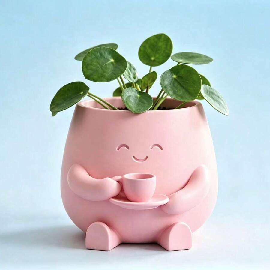 Hand-Held Coffee Cup Cute Flower Pot Cartoon Design, 3D Printed Premium Material, Succulent And Pothos Plant Pot, Suitable For Home, Office, Cafe, Bar Desktop Art Decor, Beautiful Room Decoration, Holiday Gift (Flower Pot Ornament Only)