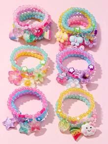 24Pcs Kids Beaded Bracelet Set, Ideal For Daily Wear, Holiday & Party, Birthday Gifts For Girls - Multicolor - View 5