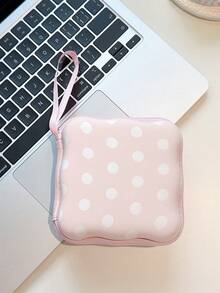 1Pc Polka‑Dot Handheld Zipper Large Storage Bag, Storage Organizer For Office Desk Accessories, Travel Essentials Travel Pouch, Multi‑Purpose Carry Case For Phone Accessories, Headphones Accessory, Power Bank Data Cable Cosmetic Sanitary Napkin Small Stuff - Multicolor - View 6