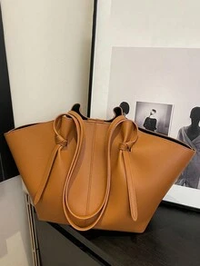 Dedoo 時尚大容量梯形包 設計師風格 優雅鎖扣女款單肩包 奢華PU皮革手提包 高級腋下包 - 棕色 - 查看 5
