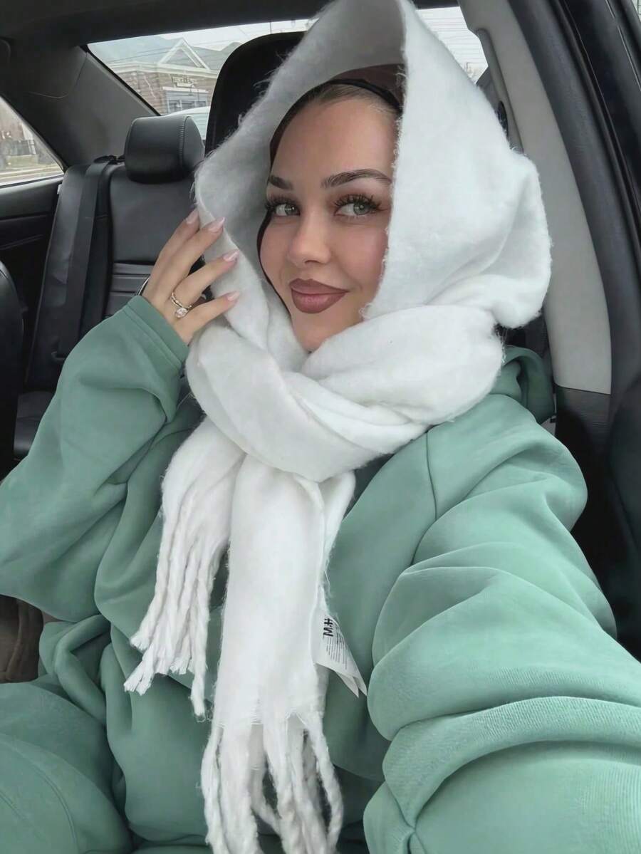 1pc Women's Elegant Tassel Scarf - Comfortable, Windproof, Warm, Suitable For Autumn/Winter | Ideal Holiday Gift - White - View 1
