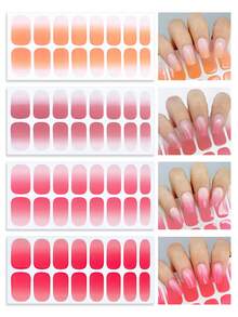 12pcs Gradient Nail Sticker Set, Dopamine Self-Adhesive Nail Wraps, Creative Easy Manicure Stickers, Pink/Morandi/Red/Smoky Blue/Purple/Orange/Yellow/Brown Multicolor Set, Lazy Full-Coverage Nail Art For Women Girls Party Daily Fall - Multicolor - View 5