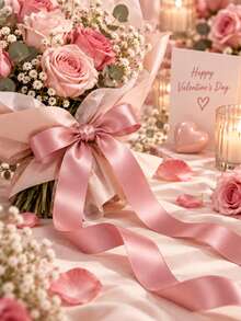 Peach Pink Encrypted Single-Sided Satin Ribbon 10 Yards (0.6/1.0/1.5/2.0/2.5/4.0cm) Multiple Sizes Available, Suitable For Wedding Party Decoration, Party Favors, Flower Binding, Flower Arch, Invitation Cards, Evening Banquet Chair Back Decoration, Without Paper Spool - Peach Pink - View 2