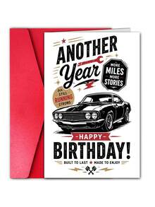 1pc Vintage Muscle Car Birthday Card With Envelope, "Another Year More Miles More Stories", Classic Auto Design, Birthday Gift For Dad Husband Brother Friend, For Car Lovers & Mechanics, Blank Inside - View 10
