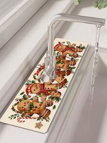 1pc Sink Faucet Absorbent Mat, Christmas Gingerbread Man Pattern, Drainage Mat, Suitable For Kitchen, Bathroom Sink, Countertop, Drainage Mat, Diatomaceous Earth Material, Trimmable, Quick-Dry Mat - Multicolor - View 5
