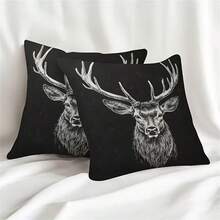 2PCS Minimalist Christmas Tree Print Throw Pillow Covers, Geometric Xmas Tree Snowflake Decorative Cushion Cases For Sofa Bedroom, Home Decor / Christmas Decor / Room Decor, Single‑Sided Print, Pillow Insert Not Included - Black - View 4