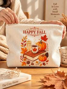 New Autumn Printed Pattern Makeup Bag | French Printed Travel Organizer | Travel Essentials | Poolside Must-Have | Toiletry Bag | Pool Storage Bag | Mother's Day Gift | Teacher's Day Gift | Suitable For Moms, Teachers, Friends And Nurses | Home Essentials | Graduation Gift | Easy To Clean Design | Portable Makeup Bag - Multicolor - View 5