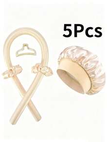 5/1pc Heatless Curling Headband Set, Includes: Heatless Curler, Satin Sleep Cap, Heatless Headband, Hair Scrunchie, Soft Sleep Cap, Comfortable And Flexible Styling Tools, Suitable For Women's Long Curly Hair Styling - Multicolor - View 13