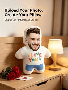 客製化「I Love You」愛心圖案抱枕，可上傳個人照片製作專屬臉型靠墊，DIY個性化照片抱枕，情人節驚喜禮物，送給男友或女友的禮物，節日裝飾，情人節禮物，婚禮、生日禮物，女性禮物，週年紀念禮物，萬聖節禮物，聖誕節禮物，感恩節禮物，毛絨玩偶 - 彩色 - 查看 4