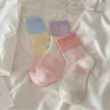 1/3/4/5/10 Pairs Mixed Random Color Spring/Summer Women's Mid-Calf Socks, Colorblock Breathable Mesh Colorful Sports Socks - Multicolor - View 3