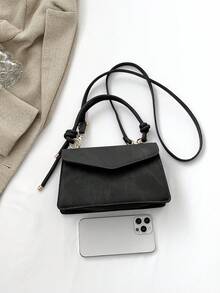 Fashion Women's Handbag, Solid Color Versatile Tote Bag, Minimalist Flap Square Bag, Shoulder Crossbody Bag - Black - View 6