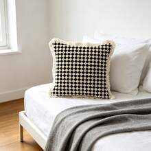 1pc Modern Fashion Printed Tassel Edge Pillowcase, Double-Sided Decorative Pillowcase, Black And White Rhombus Pattern, Home Decor, Sofa, Bed, Bedroom (Pillow Insert Not Included) - Size Excluding 3cm Tassel - Multicolor - View 11