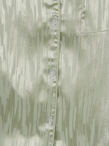 Women's Autumn/Winter Jacquard Satin Patch Pocket Front Button Long Sleeve Pants Pajama Set - Mint Green - View 5
