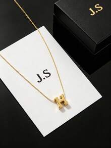 Colorful Enamel Balloon Dog Pendant Necklace, 18K Gold Plated Bead Chain, Hypoallergenic Stainless Steel Cute Cartoon Collarbone Jewelry, Daily Party Gift For Girls - Letter H Necklace - View 1