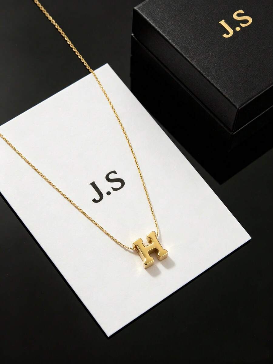 Colorful Enamel Balloon Dog Pendant Necklace, 18K Gold Plated Bead Chain, Hypoallergenic Stainless Steel Cute Cartoon Collarbone Jewelry, Daily Party Gift For Girls - Letter H Necklace - View 1