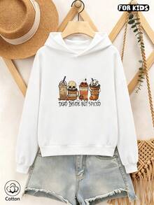Children's Hooded Sweatshirt: Loose And Breathable. Cartoon Coffee Cup Skeleton. Leisure And Cute, Daily Outdoor Activities In Spring And Autumn, - White - View 2