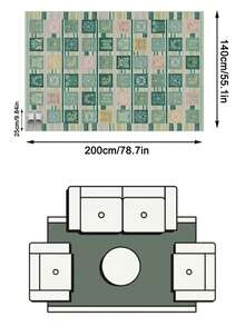 1PC Green Pink Yellow Plaid Totem Square Area Rug, Faux Cashmere Material Rectangular Vintage Pattern, Machine Washable Suitable For Living Room Bedroom Daily Home Decor, Aesthetic Home Decoration - Multicolor - View 16