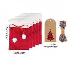 5/10pcs Drawstring Candy Gift Bags With White Pom Pom Christmas Gift Packaging Bags, Small Santa Claus Cloth Bags With Kraft Paper Tags (Random Pattern) And Rope, Suitable For Christmas Gifts, Party Favors And Holiday Table Decor - Multicolor - View 12