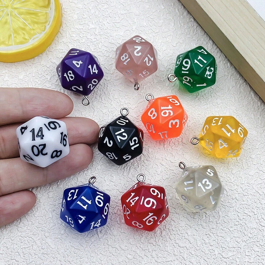 5/10 Pcs 20 Sided Polyhedral Dice Charms, Multi-Color D20 Pendants, Handmade DIY Supplies For Keychain, Backpack & Bag Ornament - Multicolor - View 1