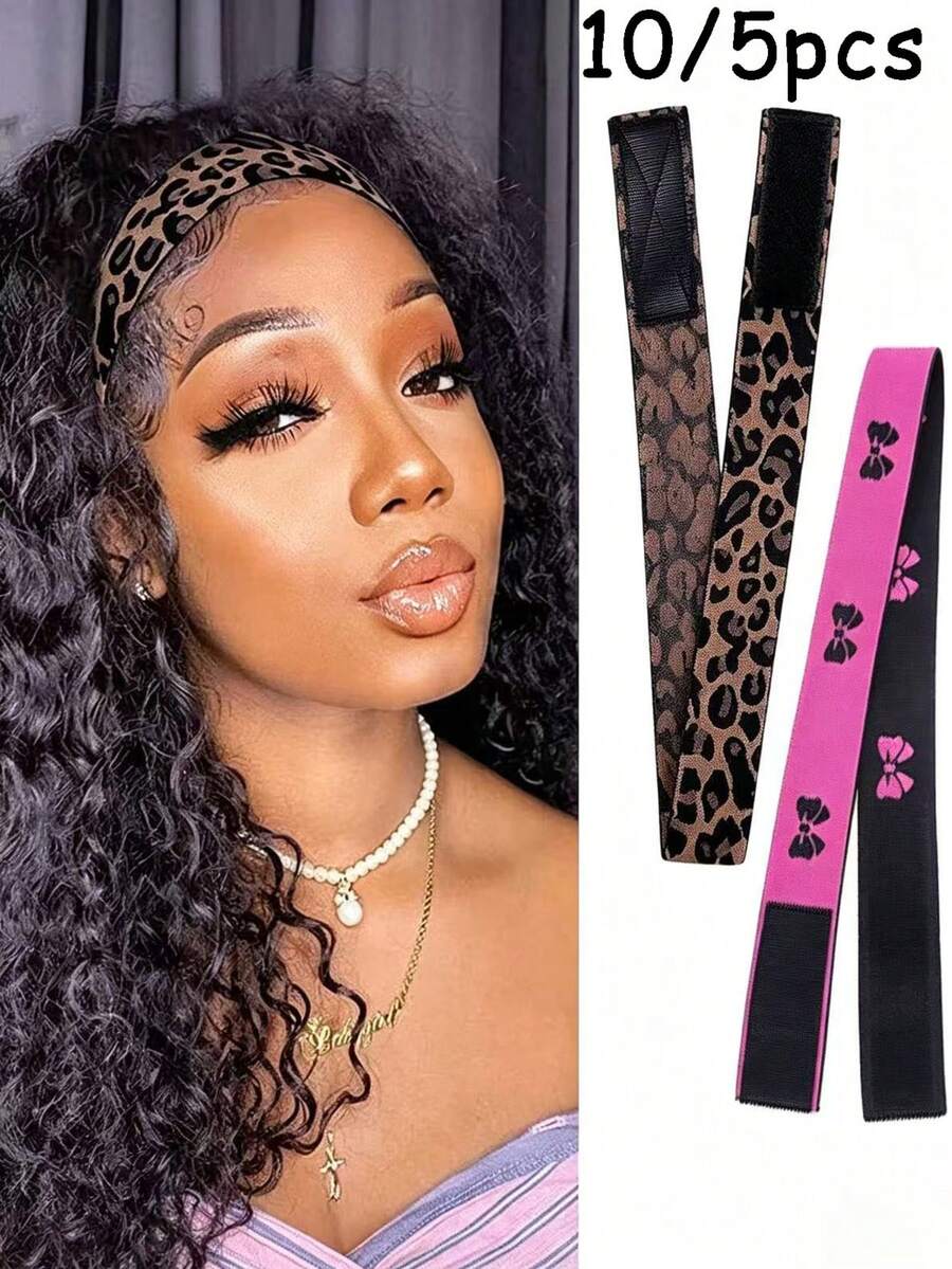 10/5/1pc Rose Butterfly Leopard Print Headband Wig Fixing Band, Adjustable Elastic Multi-Functional Headband With Hook-And-Loop, Suitable For Daily Outings, Sports, Home Use - Multicolor - View 1