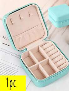 1pc Blue Mini Zipper Jewelry Storage Box, Portable Travel Jewelry Organizer, Compartment Anti-Oxidation Ring Earring Necklace Storage Small Box - Baby Blue - View 8