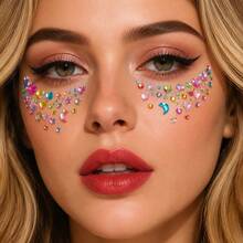 10/8/6/4/2pcs Rainbow Glitter Rhinestone Stickers, Self-Adhesive Rhinestone Design, Suitable For Makeup, Clothing, Valentine's Day, Holiday Party, Concert Makeup, Face Decoration, Halloween Costume - Multicolor - View 3