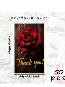 20/50Pcs Red Rose Thank You Cards, Vintage Wooden Background Greeting Cards, Blank Inside Appreciation Note Cards For Wedding, Party, Business - Sets - View 8
