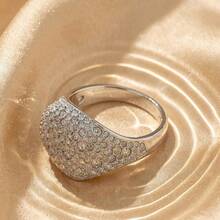 SWAROVSKI Fully Pave Crystal Square Ring, Elegant Sparkling Wide Band Ring, Birthday Gift For Girlfriend - Silver - View 6