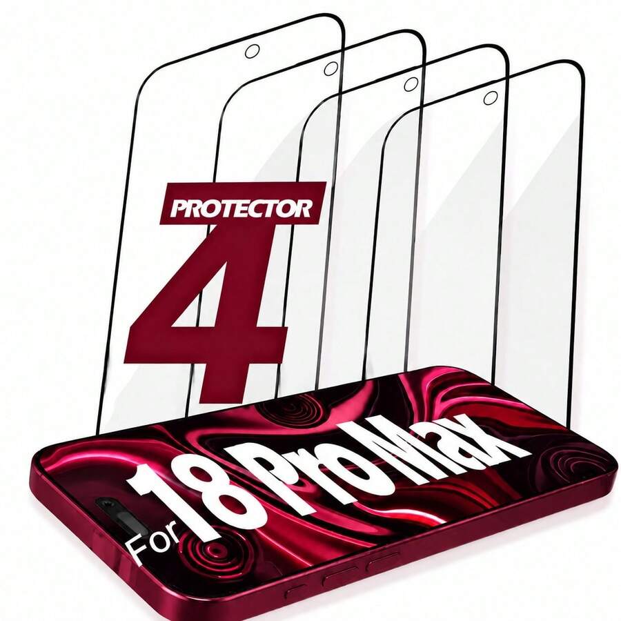 XINHONGYU 4pcs Ultra Clear 9D Tempered Glass Screen Protector, Compatible With IPhone 17 Pro Max, High Definition Transparent Tempered Glass Screen Protector, Full Coverage Tempered Glass Film, 9H+ Hardness, Compatible With IPhone 17 Pro, 9H 9D Protective Glass, High Definition Glass Screen Protector - Clear - View 1