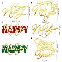 1 cái/3 cái/6 cái topper bánh kem acrylic Happy New Year, trang trí bánh gương vàng, thiết kế hộp quà, trang trí bánh tiệc đêm giao thừa, dụng cụ làm bánh tráng miệng - Nhiều màu - Xem 6
