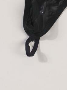 Men's Sexy Bowknot Mesh Breathable Pearl Decorated Comfortable Erotic Thong Semi-Sheer - Black - View 6