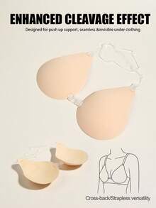 1pc/2pcs Invisible Strap Transparent Spoon-Shaped Breast Pads, Adhesive Bra With Easy-Wear Front Center Buckle Design, Adjustable Shoulder Straps, Curved Cup Neckline, Perfect For Vacation, Party And Photo Styling - Thin style - View 2