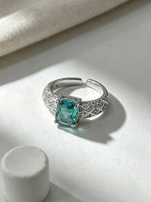 1pc Luxury Retro Style Ombre Green Center & Shiny Decor Waist Belt - Diamond Galaxy Sugar Cube Ring - View 1