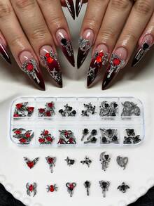 12-Grid Halloween Vintage Punk Zinc Alloy Nail Art Charms, Heart & Star Metal Y2K Nail Decor, Suitable For Girls - Multicolor - View 2