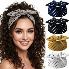 1-Piece New Polka-Dot Wide Headband – Retro Elastic Bow Headwrap / Rabbit Ear Hairband - Multicolor - View 1