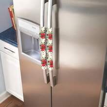 2pcs/Set Refrigerator Handle Covers Christmas Floral Bird Print Polyester Hotel Door Handle Covers Non-Slip Pull Handle Protective Covers Detachable And Reusable - Multicolor - View 5
