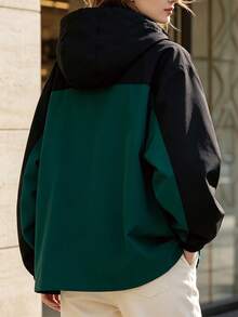 Women's Spring/Autumn Hooded Jacket Plus Size - Dark Green - View 2
