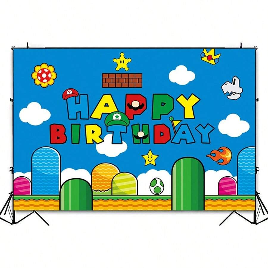 1pc Cartoon Themed Background Cloth, Party Atmosphere Decoration And Decoration, Hanging Cloth, Enthusiasts' Preferred Decoration Gift, Perfect Birthday Gift, Small Surprise - Multicolor - View 1