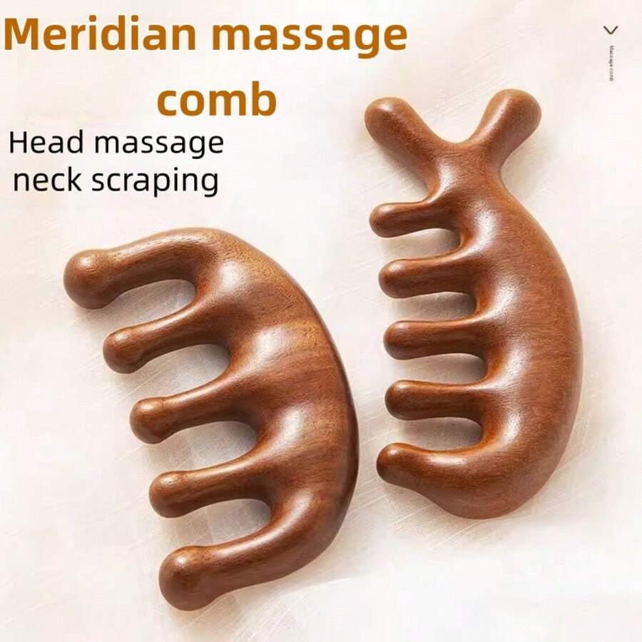Sisir Pijat, Sisir Multifungsi Portabel Ringkas, Anti-Statis untuk Penggunaan di Rumah, Unisex, Sisir Gua Sha Lima Gigi untuk Pijat Alami Multifungsi - cokelat - View 1