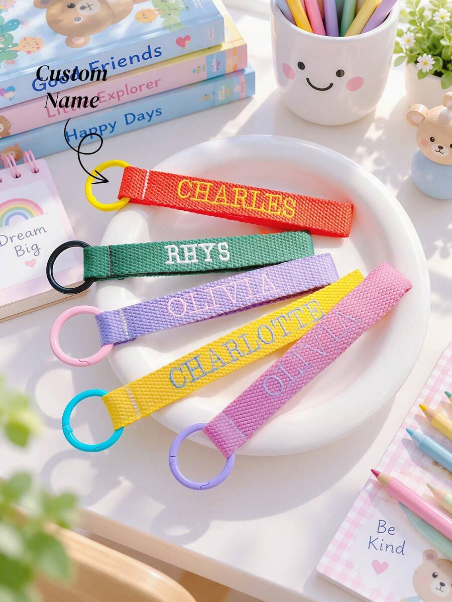 Personalized Multicolored Embroidery Name Tag,Backpack Tag,Custom Key Chain,Luggage Tag,Custom School Bag Tag,Lunch Bag Tag - Multicolor - View 1
