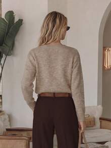 NiceArt Women's Vintage Space Dyed Plush Knit Sweater, Round Neck Drop Shoulder Pullover, Daily Autumn Outfit, Renaissance Style, Halloween - Vanilla Oat - View 2