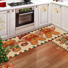 1pc Christmas Series 3 Gingerbread Man Candy Pattern Printed Faux Wool TPR Bottom Door Mat, Bathroom Mat, Kitchen Mat, Laundry Room Mat, Holiday Atmosphere Decoration, Home Decor, Party Decor, Wedding Decor, Dining & Kitchen Decor - Multicolor - View 4