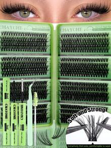 576/592/740pcs D Curl Cluster False Eyelashes Set, Thick Fluffy Detachable Eyelash Extension Kit, Big Eye Effect, Lightweight Reusable, Large Capacity Single Cluster Eyelash Set, Soft Natural 3D Effect Eye Makeup, Portable Travel Pack - Multicolor - View 19