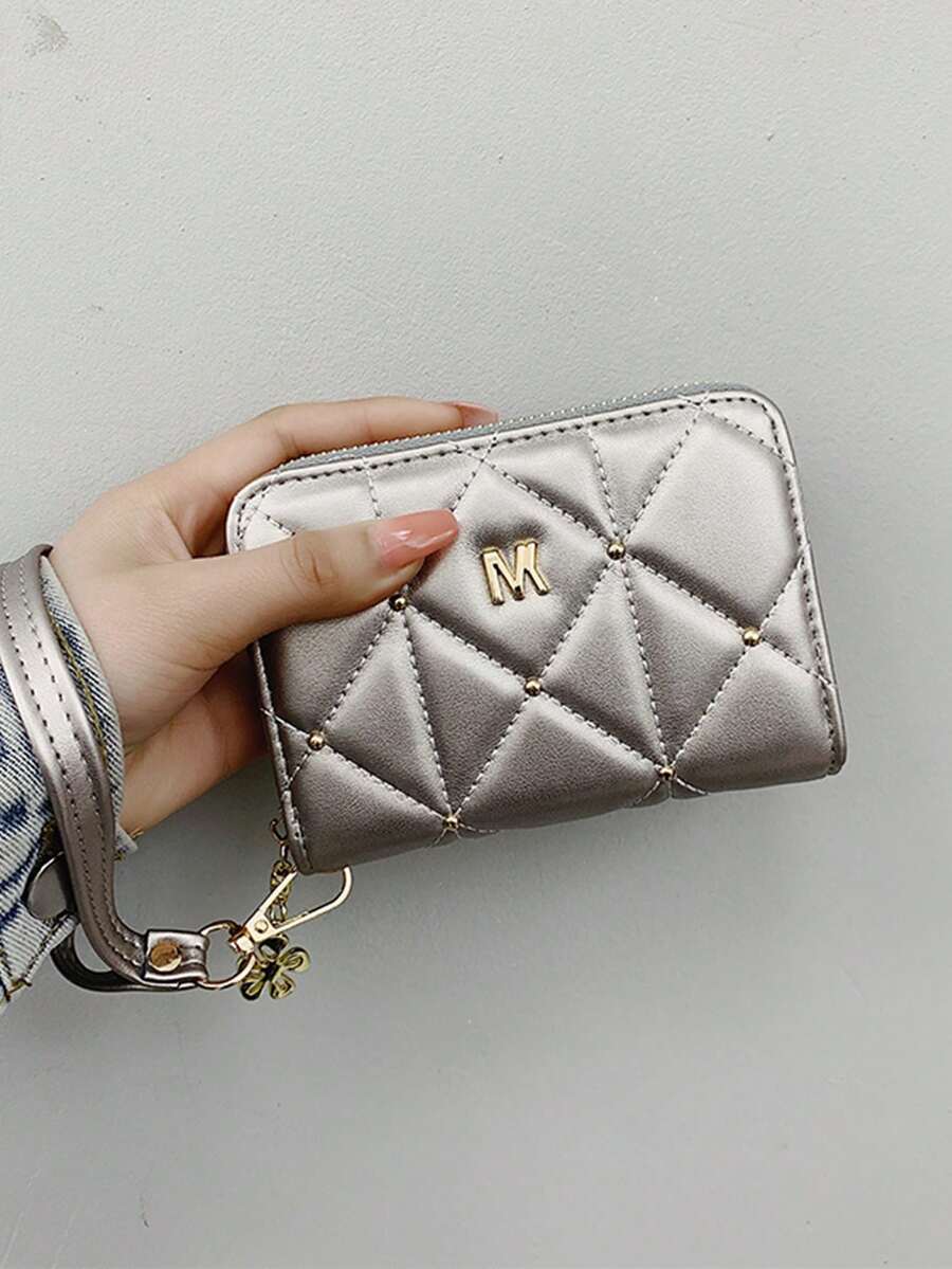 Portable Wristlet Wallet With Double Vertical Card Slots, Accordion Card Holder, Small Zipper Organizer For Travel And Daily Use - Champagne - View 1