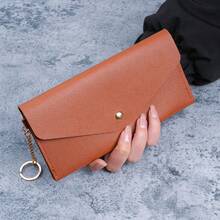 New Portable Women's Long Wallet, Women's Clutch Purse With Multiple Card Slots, Snap Button, Fashionable Phone Bag, Solid Color Versatile - Multicolor - View 13