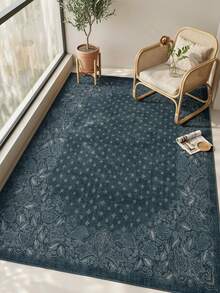 1PC Deep Blue Floral Border Dotted Area Rug, Faux Cashmere Material Rectangular European Vintage Damask Pattern, Machine Washable Suitable For Living Room Bedroom Daily Home Decor, Aesthetic Home Decoration - Multicolor - View 8