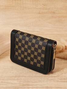 Fashionable Women's Simple Printed Short Wallet Handbag Zipper, Coin Wallet Fashionable Zipper Credit Card Storage Bag, Women's Wallet Card Bag - Coffee - View 4