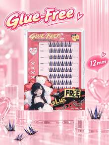 Glue-Free Instant Apply Segmented 60-Cluster Black-Blue Gradient Fiber Fairy-Style Wispy Pointed Eyelashes, Lightweight Fluffy Natural-Looking Fit To Eyelid, Long-Lasting Shape, Non-Falling, Suitable For Festivals, Parties, Cosplay Styling - C - View 2