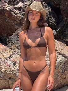 Women's Elegant Halter Neck Swimsuit Set, Suitable For Spring/Summer Beach Vacation, Seaside Activities And Holiday Wear - Brown - View 6